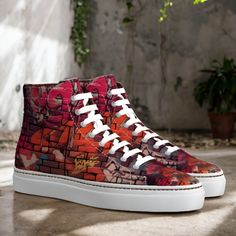 Division St. Men's High Tops Sneakers No.8206 | Robert August High Tops Sneakers, The Division, Graffiti Prints, Mens High Tops, Footwear Collection, Make Your Mark, Bold Black, Black Kids, Stylish Shoes