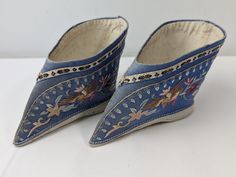 Antique Pair of Silk Lotus Chinese Foot Binding Slippers. Hand embroidered shoes. Very slight wear for their age. You will be shipped exactly as shown in the photos, if you would like more photos or information please feel free to contact me 5"L x 3"H x 2.5"W Embroidered Shoes, Halloween Shopping, Hand Embroidered, Binding, Lotus, Shoe Boots, Slippers, Bathing Beauties, Accessory Gift