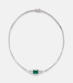 Necklace With Emerald, White Diamond Necklace, White Gold Necklace, Gold Diamond Necklace, Emerald Necklace, White Gold Necklaces, Gold Choker, Diamonds And Gold, Emerald Stone