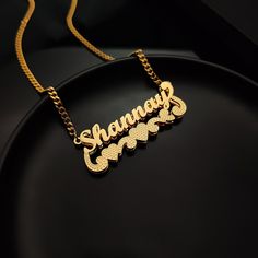 Personalized Double Name Plate Necklace, Gold Name Necklace, Name Jewelry, Custom Necklace For Women, Birthday Gift For Her, Christmas Gifts  Elevate your jewelry collection with our exquisite Real 18 K Gold Filled Stainless Steel Name Necklace. Crafted with care and attention to detail, this necklace is the perfect personalized accessory to showcase your individuality and style.  Finish: Gold / Silver / Rose Gold Plating  Chain length: 16" to 24", please message us for extra long necklaces (In Customizable Gold Necklace For Birthday, Customized Gold Name Necklace For Birthday, Personalized Nameplate Necklaces For Parties, Gold Nameplate Necklace For Birthday, Gold Name Necklace For Party Gift, Birthday Nameplate Necklace With Names, Personalized Nameplate Necklace For Party, Customized Nameplate Jewelry For Birthdays, Gold Name Necklace For Party And Gift