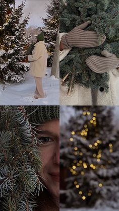 there is a woman that is standing next to a christmas tree