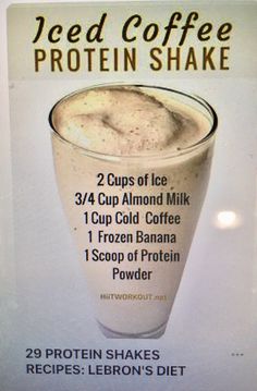 an advertisement for iced coffee protein shake