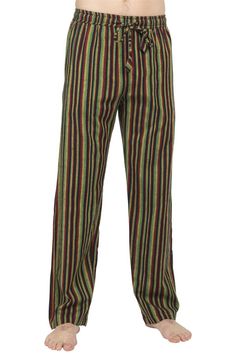 Description: Here's a pant that gives you both comfortability and style, perfect for lounging or Rasta look. The fabric is light and soft and the pants have a wide leg and elastic waist with a drawstring for an ultra comfortable and relaxed fit. With plenty of pockets to hold your accessories and a rasta stripe design, you can rock the season with a look that has all the right vibes. Details: Construction: 100% Cotton Small: Length-41.5 I Waist-13 I Hip-21.5 I Bottom-8.5 I Inseam-30 Medium: Leng Pants Large, Drawstring Pants, Striped Pants, Stripes Design, Mens Pants, Pajama Pants, Elastic Waist, Wide Leg, Stripes