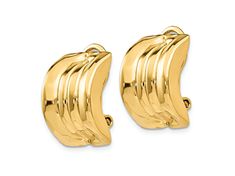 14k yellow gold omega clip non-pierced earrings. Measure approximately 5/8"L x 1/2"W. Gold Hinged Huggie Earrings For Formal Occasions, Yellow Gold Polished Clip-on Earrings For Formal Events, Formal Yellow Gold Clip-on Earrings With Polished Finish, Formal Yellow Gold Polished Clip-on Earrings, Formal Clip-on Huggie Earrings, Formal Gold Hinged Earrings, 14k Yellow Gold Polished Clip-on Earrings, Classic Yellow Gold Clip-on Huggie Earrings, Gold Clip-on Huggie Earrings For Formal Occasions