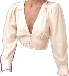 Fitted V-neck Blouse With Buttons, Beige V-neck Blouse With Buttons, Cream V-neck Blouse With Buttons, Bow Detail Dress, Tie Front Blouse, Light White, Long Puff Sleeves, Off White Color, Fitted Skirt