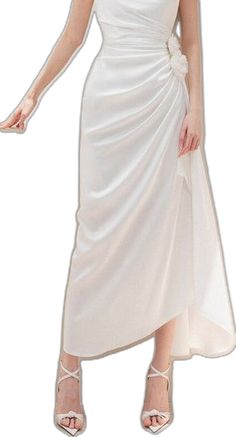 Elegant White Sleeveless Dress For Banquet, Elegant White Sleeveless Banquet Dress, Chic Draped Evening Dress For Banquet, Feminine Evening Dress For Banquet, Elegant Sleeveless Dress For Spring Banquet, Floor-length Sleeveless Dress For Banquets, Formal Long Skirt Feminine Dress, Formal Feminine Sleeveless Dress, Feminine Sleeveless Formal Dress