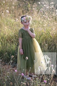 Olive  Green Flower Girl Tulle Dress by AlziaDresses on Etsy Olive Green Flower Girl Dresses, Flower Girl Tulle Dress, Green Flower Girl Dress, Green Flower Girl Dresses, Girls Tulle Dress, Apartment Bedroom, Flower Girl Dresses Tulle, Vert Olive, Feminine Aesthetic