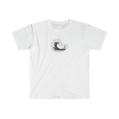 "Introducing our \"Minimalist Wave\" Illustration T-Shirt - Ride the Serene Vibes! This tee features a simple yet captivating illustration of a wave, embracing the essence of calm and serenity. Embrace the minimalist charm and let the wave's tranquility resonate with your style. Order now and make a splash with this delightful and soothing tee. The unisex soft-style t-shirt puts a new spin on casual comfort. Made from very soft materials, this tee is 100% cotton for solid colors. Heather colors and sports grey include polyester. The shoulders have twill tape for improved durability. There are no side seams. The collar is made with ribbed knitting to prevent curling damage.  .: 100% ring-spun cotton (fiber content may vary for different colors) .: Light fabric (4.5 oz/yd² (153 g/m .: Eurofi White Graphic Tee For Surfing, White Short Sleeve Surfing T-shirt, White T-shirt With Front Print For Surfing, Illustration Japanese, Clothing Y2k, Japanese Wave, Wave Illustration, Illustration T Shirt, Japanese Waves