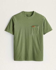 Our famous men's T-shirt durably constructed from premium combed cotton in a hardy jersey knit, with double-needle stitching. Small leather logo patch at the reinforced pocket. Label-free neck. 100% cotton. Imported. | MEN'S SHORT-SLEEVE DESCHUTES POCKET TEE Casual Green T-shirt With Side Pockets, Classic Cotton T-shirt With Pockets, Green Relaxed Fit Top With Patch Pockets, Relaxed Fit Cotton T-shirt With Chest Pocket, Relaxed Fit T-shirt With Left Chest Pocket, Cotton T-shirt With Left Chest Pocket In Relaxed Fit, Casual Relaxed Fit T-shirt With Left Chest Pocket, Classic Outdoor Tops With Patch Pockets, Cotton T-shirt With Side Pockets For Everyday