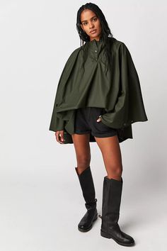 free people; summer; short; style; spring; casual; clothes; cozy; pockets; fit; style; vacation; chic; fashion; shopping; shopping; free-est; rain; cape; coat; jacket; green; fall; winter; Cute Rain Outfits, Green Jacket Outfit, Scotland Fashion, Cape Outfit, Rain Fashion, Rain Outfit, Raincoat Outfit, Rain Cape, Cape Designs