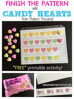 valentine's day candy hearts with free printable activity