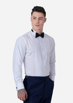 Make a statement with this modern white tuxedo shirt, custom-made to your specifications. Get the tailored fit you deserve and look your best at any big event. Delivered in as little as two weeks. Covered by our Free Remake Guarantee. Fitted Tuxedo Shirt For Formal Occasions, Formal Fitted Tuxedo Shirt, Formal Tuxedo Dress Shirt With Long Sleeves, Formal Tuxedo Shirt, Classic Fitted Dress Shirt For Party, Formal White Custom Fit Shirt, Elegant Fitted Dress Shirt For Party, Elegant White Semi-formal Shirt, Elegant Slim Fit Dress Shirt For Party