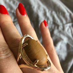 This Is About A Size 8 Ring From Nordstrom Rack, Large Oval Shaped Matte, Camel Colored Stone. It’s A Great Statement Piece But Light On The Finger. Market Jewelry, Colored Stone, Chic Jewelry, Camel Color, Womens Jewelry Rings, Statement Ring, Statement Pieces, Stone Color, Nordstrom Rack