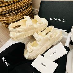 Brand New Chanel Sad Sandals In Full Inclusion. Fits Size 6 Up To Size 8 Us. Very Beautiful And Classy. Channel Sandals, Chanel Dad Sandals, Chanel Thong Sandals, Sandals Aesthetic, Black Block Heel Sandals, Dad Sandals, Chanel Black And White, Raffia Sandals, Shoes Chanel