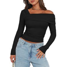 CUTENOVA Women Basic Solid Undershirt Slash Off Shoulder Full Sleeve S – TrendyNewLook Spring Solid Color Edgy Tops, Edgy Off-shoulder Top For Fall, Edgy Tops For Night Out In Fall, Edgy Long Sleeve Tops, Edgy Stretch Off-shoulder Tops, Edgy Off-shoulder Tops For Night Out, Full Sleeve Shirt, Colorful Crop Tops, Style Savvy