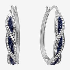 Included: 1 Pair of EarringsFeatures: Nickel Free, In A Gift BoxEarring Back: HingedStone Cut: RoundMetal Color: Silver ToneEarring Length: 35mmEarring Width: 6.3mmMetal: Pure Silver Over BrassCare: Wipe CleanStone Type: 184 CrystalEarrings Style: Hoop EarringsCountry of Origin: Imported Brass Hoop Earrings, Brass Hoops, Crystal Hoop Earrings, Earrings Hoop, Crystal Stones, Jewelry Inspo, Sparkling Crystal, Pure Silver, Stones And Crystals