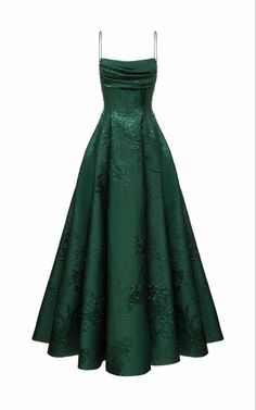 Green Prom Dresses Long, Green Prom Dresses, Jacquard Gown, Green Prom, Spaghetti Strap Prom Dress, Aesthetic White, Cute Prom Dresses, Long Prom Dresses