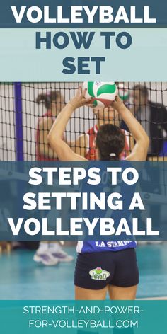 the volleyball player is getting ready to hit the ball with her racket, and text reads