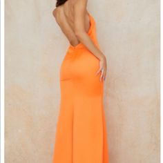 Brand New, Polyester With Medium Stretch Orange Backless Evening Dress, Orange Backless Dress For Night Out, Orange Backless Dress For Date Night, Backless Orange Dress For Date Night, Plt Dresses, Lace Up Bodycon Dress, Vibrant Dress, Silver Sequin Dress, Open Back Maxi Dress