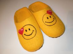 Felted slippers. Smiles. Handmade warm soft House by ElzyWool Comfortable Yellow Slip-on Slippers, Comfortable Yellow Flat Slippers, Yellow Non-slip Slippers With Round Toe, Yellow Non-slip Round Toe Slippers, Comfortable Yellow Non-slip Slippers, Comfortable Non-slip Yellow Slippers, Comfortable Yellow Round Toe Slippers, Yellow Round Toe Indoor Slippers, Comfortable Yellow Closed Toe Slippers