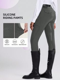 Gris Oscuro  Collar sin mangas Tela tejida   Embellished Elástico Alto Riding Pants Pattern, Equestrian Pants, Women's Equestrian, Riding Tights, Equestrian Riding, Riding Pants, Tank Top Camisole, Inspiration Mode, Sport Pants