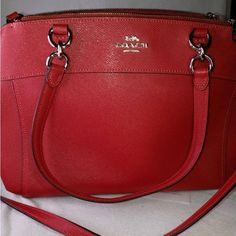 Like New- Never Used Classic Red Shoulder Bag With Top Carry Handle, Classic Red Shoulder Bag With Top Handle, Classic Red Bag With Top Carry Handle, Classic Red Bag With Handles, Classic Red Shoulder Bag For Errands, Classic Red Coach Satchel, Red Top Handle Satchel For Errands, Coach Red Satchel With Removable Pouch, Red Coach Satchel With Top Carry Handle