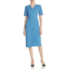 Refresh Your Power Closet With This Slim Sheath That Goes From Office To After Hours In A Timelessly Elegant Structured Knit From Italy. 46” Length. Hidden Back-Zip Closure. V-Neck. Short Sleeves. Lined. 91% Polyamide, 9% Elastane. Dry Clean. Daissa Asymmetric Sheath Dress Fits True To Size According To Major Retailers, But Please Check Measurements, As I Feel It Runs Big! It Is Buyers Responsibility To Know Their Size As All Sales Are Final And Returns Are Not Allowed On Poshmark. You Can Alway Light Blue Knee-length Midi Dress For Work, Formal Light Blue Midi Dress With Short Sleeves, Blue Short Sleeve Midi Dress For Formal Occasions, Light Blue Short Sleeve Midi Dress For Formal Occasions, Light Blue Short Sleeve Midi Dress For Work, Light Blue Formal Sheath Dress, Blue V-neck Office Dress, Blue V-neck Dress For Office, Fitted Light Blue Midi Dress For Office