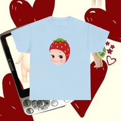 Strawberry Sonny Angel - Revamp your wardrobe with Everlace Designs' exclusive collection of essential tees, cozy hoodies, and playful baby tees in signature prints. Shop now for vibrant, cheeky designs perfect for any casual occasion. Elevate your everyday style with Everlace! 🍒 Connect with Everlace Designs: We invite you to join our community and stay updated with our latest designs and content. Follow us on: TikTok: @everlace.designs  Instagram: @everlacedesigns Pinterest: @everlacedesigns Casual T-shirt With Character Print As Gift, Casual Cartoon Print T-shirt For Gifting, Casual Cartoon Print T-shirt For Gift, Casual T-shirt With Cartoon Print For Gift, Casual Tops With Character Print For Gifts, Casual T-shirt With Character Print For Gift, Cotton Tops With Character Print For Gift, Strawberry Sonny Angel, Angel Tshirt