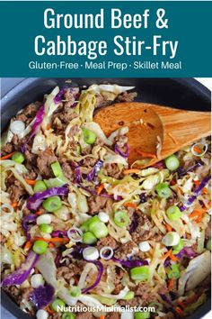 ground beef and cabbage stir fry in a skillet