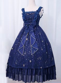 Buy *The Night Of Stars And Moon* JSK High Waist Gradient Classic Lolita Sleeveless Starry Sky Dress on Lolitain.com. Choose your perfect classic lolita dress, gothic lolita dress, and more. Regular discounts up to 50% off. Fancy Clothing, Space Dress, Sky Dress, Moon Dress, Classic Lolita, Aesthetic Dress, Oc Inspo, Theme Dress, Star And Moon