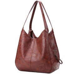 Vintage Large Capacity Shoulder Bags for Women Retro PU Leather Handbag Totes Solid Color Fashion Double Zipper Bag, Vintage Shoulder Bag, Designer Shoulder Bags, Casual Tote, Shoulder Tote Bag, Branded Handbags, Shoulder Tote, Leather Tote Bag, Leather Handbag