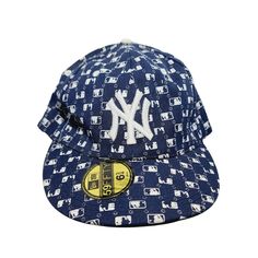 New Era NY YANKEES 59Fifty All Over Logo Baseball Cap Hat Navy Blue Sz 6.75-7. New without tags. Blue hat with white all over MLB logo. Mlb Logo, Mlb Logos, Logo Baseball, Ny Yankees, Blue Hat, Dream Shoes, New Era, Baseball Cap, Mlb