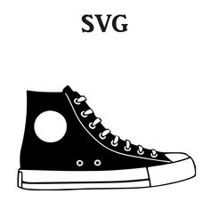 a black and white drawing of a sneaker shoe with the word svg on it