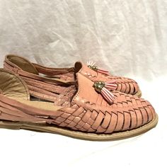 Tan and pink leather sandals with tassels #tassels size 6 fit in 6.5 Pink Leather, Women's Sandals, Leather Sandals, Womens Sandals, Tassels, Size 6, Sandals, Leather, Pink