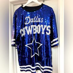 New Dallas Cowboy Sequin Top/Dress One Size Fits Chest 24 Dallas Cowboys Dresses, Dallas Cowboys Outfits, Sequin Top Dress, Dallas Cowboys Game, Dallas Cowboys Tshirts, Dallas Cowboys Jersey, Dallas Cowboy, Star Dress, Gaming Clothes