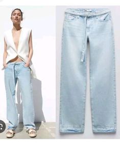 Zara 06 Mide Rise Slim  Rise  Jeans  6164 /060 Light Blue Belt Blue Jeans For Workwear, Chic Light Blue Jeans For Spring, Blue Belt, Brands Outlet, Light Blue, Zara, Women Accessories, Things To Sell, Clothes For Women