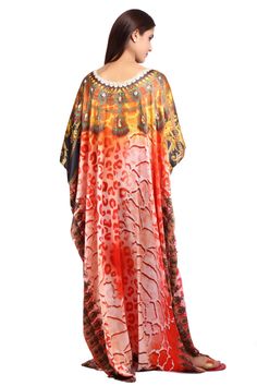 "ELEGANT , GORGEOUS & BEAUTIFUL ONE SIZE FIT ALL we make economical range is printed silk style kaftan in very soft satin fabric that give feel of silk and also look like a silk Fabric :- 100% Polyester One size. Fits size small to 6XL. Regular kaftan length is 60\" ( 153 cm ). (shorter kaftan length is possible Please let us know via email or put buyer note after purchase) Absolutely Perfect for any Occasion... Be it a Relaxing Evening Entertaining Family/Friends or A Wild Night Out on the Summer V-neck Kaftan With Digital Print, Beach Dresses With Digital Print And Kimono Sleeves, Multicolor V-neck Kaftan With Digital Print, Flowy Red Printed Kaftan, Orange Printed Kaftan For Beach Cover-up, Beach Kaftan With Digital Print In Tunic Style, Beach Kaftan With Digital Print, Beach Tunic Kaftan With Digital Print, Bohemian Kaftan With Digital Print For Vacation