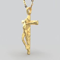 Italian Crucifix Necklace in 18k or 14k Gold. This modern crucifix necklace is a beautiful and elegant way to express your faith. The crucifix is made of genuine 18k or 14k gold and features a stylized design with a facetted surface. The cross is optionally suspended from a sturdy Forzatina chain made of solid gold. 14k or 18k Gold Pendant width: 30 Millimeters, Pendant height: 46 Millimeters Handmade in Italy Gold Crucifix Cross Necklace With Polished Finish, Gold Crucifix Necklace With Polished Finish, Luxury Gold Crucifix Cross Necklace, Gold Symbolic Crucifix Jewelry And Charms, Yellow Gold Crucifix Cross Necklace, Gold Plated, Yellow Gold Plated Crucifix Cross Necklace, Gold-plated Yellow Gold Crucifix Necklace, Gold Plated Yellow Gold Crucifix Necklace, 14k Gold Crucifix Necklace With Polished Finish