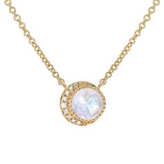 rose cut moon phase colored stone necklace in 14k solid gold and diamonds Fresh Starts, Moon Phases Necklace, Rainbow Moonstone Necklace, Colored Stones, Moonstone Necklace, Fine Jewelry Collection, New Moon, Rose Gold Necklace, Cut And Color