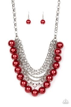 A collision of mismatched silver chains layer below the collar. Oversized red pearls dangle from the lowermost chain, creating a dramatically refined fringe for a statement-making finish. Features an adjustable clasp closure. Sold as one individual necklace. Includes one pair of matching earrings. P2ST-RDXX-056XX Paparazzi Accessories Jewelry, Pink Jewels, Red Necklace, Silver Chains, Paparazzi Accessories, Inspired Jewelry, Paparazzi Jewelry, Dream Jewelry, Boutique Jewelry