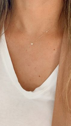 "14K Yellow Gold Butterfly Necklace 16\"+2, Dainty Butterfly Chain, Minimalist Necklace, Layering Necklace, Butterfly Chain ♦ Materials: 14K Yellow Gold, Cubic Zirconia ♦ Available colors: Yellow Gold  ♦ Necklace measurements: 16\" with a 2\" extender, for a total length of 18\". The chain is 1MM wide. The charm is 5MM -------------------------------------------------- ♦ -------------------------------------------------- MATERIALS All chains and pendants are made of 14K Solid Gold  HOW TO FIND Y Simple Tiny Charm Necklace, Simple 14k Gold-filled Necklace, Minimalist 14k Gold Charm Necklaces For Mother's Day, Minimalist 14k Gold Charm Necklace For Mother's Day, Minimalist 14k Gold Necklaces For Mother's Day, Minimalist 14k Gold Necklace For Mother's Day, 14k Gold Butterfly Necklace, Simple Jewerly, Gold Butterfly Necklace