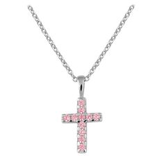 Made In USA! Lifetime Manufacturer Warranty For DefectsChildren's fine jewelry - This beautiful sterling silver necklace features a cross pendant accented with 11 pink or white cubic zirconia. The cross is on a 15 inches trace chain with lobster claw clasp. A delicate gift for girls from toddler to preteen for any special occasion such as christening, baptism or communion, etc. Age (Yrs): 2-16 (Age recommendation is approximate) Metal: 925 Sterling Silver Chain Type: Trace Chain Clasp: Lobster C Pink Sterling Silver Birthstone Necklace, Pink Cross Pendant Jewelry As Gift, Pink Cross Pendant Necklace For Gift, Pink Birthstone Necklace In Sterling Silver, Pink Cross Necklace For Gift, Pink Cross Necklace For Gifts, Pink Sterling Silver Cross Jewelry, Pink Cross Sterling Silver Jewelry, Pink Cross-shaped Jewelry For Gift