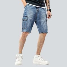 Make every summer day stylish with our 2023 Summer Collection cargo men's denim shorts! Crafted with vintage-inspired fashion. these medium wash shorts boast a loose. mid-waist fit and stretchy fabric for all-day comfort.Distinctive Features: Fashion-Forward: Be the trendsetter of your group with these fashion-forward cargo shorts. Medium Wash: The perfect blend of light and dark. this medium wash denim is sure to make a statement. Loose Fit: Enjoy unrestricted movement with the loose fit of the Cargo Denim Shorts, White Jeans Men, Yellow Denim, Mens Denim Shorts, Short Torso, Vintage Inspired Fashion, Current Fashion, Shorts Cargo, Men Summer