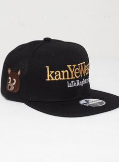 Cap inspired by Kanye West's Late Registration album It contains the album name on the front, and the album cover on the right side. Late Registration, College Dropout, Embroidered Baseball, Embroidered Baseball Caps, Kanye West, Trucker Cap, Album Covers, Baseball Cap, Caps Hats