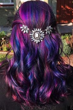 Galaxy Hair Color, Waterfall Hairstyle, Fun Hair, Pretty Hair Color