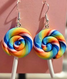 Colorful and cute lollipop 🍭  earrings. Novelty Multicolor Earrings For Birthday, Playful Multicolor Nickel-free Earrings, Playful Multicolor Earrings For Birthday, Novelty Multicolor Earrings With Ear Wire, Fun Multicolor Earrings For Birthday, Fun Rainbow Colored Earrings As Gift, Cute Colorful Earrings For Gift, Funky Rainbow Earrings For Gift, Cute Colorful Earrings As Gift