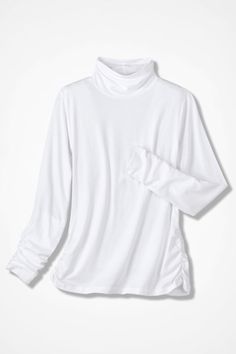 Supremely soft and lightweight, our exclusive knit blend has superb stretch and shape retention – it drapes and layers with ease. Ruched at the sides of the neck and hem. Turtleneck Style, Wine Top, White Turtleneck, Turtleneck Top, Turtle Neck Top, Supima Cotton, Coldwater Creek, Knitting Women, Petite Size