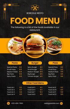 Restaurant Menu Card Spicy Burger, Food Truck Menu, Menue Design, Menu Layout, Menu List, Food Menu Template, Fast Food Menu, Menu Inspiration