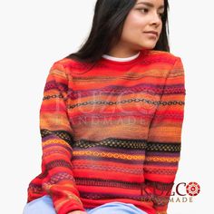 Hand Knitted Sweater with 100% Alpaca Wool. Inspired by Andean landscapes. Our rustic sweater features a colorful design with a relaxed fit and crew neck. Alpaca wool ensures protection and warmth at any time. According to our customers' feedback, this alpaca wool sweater is always highly admired by family and friends. Do you love the softness and warmth of alpaca garments? Then you can't miss our alpaca sweaters! 👚👕 Available in four color combinations. 100% Alpaca Wool | size measurements Si Peruvian Sweaters, Alpaca Wool Sweater, Cusco Peru, Alpaca Sweater, Hand Knitted Sweaters, Alpaca Wool, Colorful Design, Knitted Sweater, Ethical Fashion