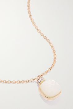 Pomellato's necklace is part of the iconic 'Nudo' collection, which is loved for its stunning use of colorful stones. Made from 18-karat rose and white gold, the wrapped pendant comes in the brand's exclusive Hourglass cut and beautifully binds together white topaz and mother-of-pearl. It's topped with a band of diamonds for a sparkling finishing touch. Diamond Gemstone Necklace For Evening, Evening Diamond Gemstone Necklace, Fine Jewelry Diamond Necklace With Gemstones For Evening, Evening Diamond Necklace With Gemstone In Fine Jewelry Style, Luxury Diamond Necklace With Polished Finish For Everyday, Luxury Sapphire Diamond Necklace, Elegant Polished Finish Necklaces For Evening, Elegant White Jewelry With Stones, Evening White Gold Necklace With Polished Finish